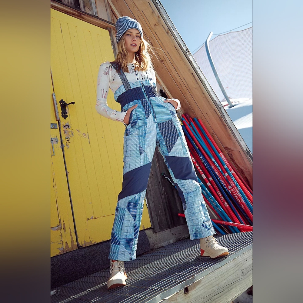 NWOT Free People Printed All Prepped Bib Overalls